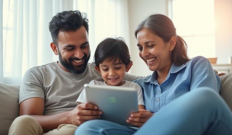 Family discussing financial protection and medical security